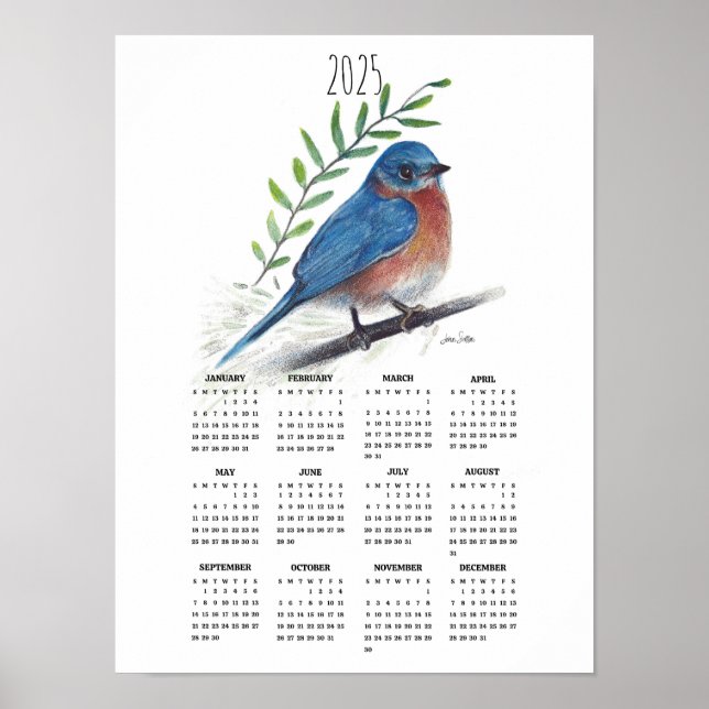 2025 Bluebird On Branch Poster Calendar (Front)