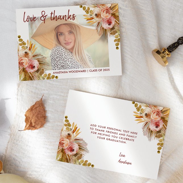 2025 Boho Floral Custom Photo Graduation Thank You Card (Creator Uploaded)