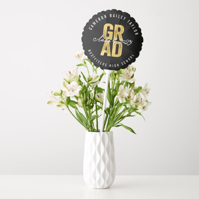2025 Bold GRAD Gold Foil Stylish Graduation Party Balloon (Vase)