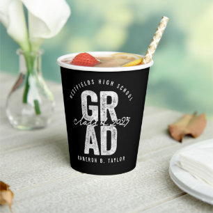 2025 Bold GRAD Silver Foil Modern Graduation Party Paper Cups