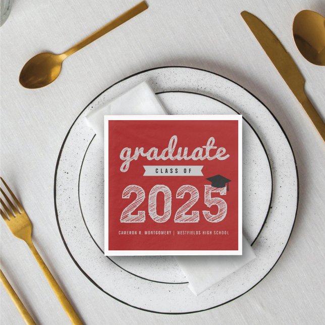 2025 Bold Sketch Text Red Modern Graduation Party Paper Dinner Napkins (2025 Bold Gold Sketch Text On Red Modern Graduation Party Paper Napkins @ fatfatin)