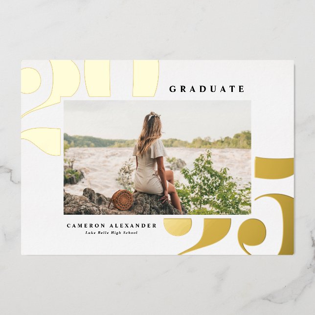 2025 Bold Typography Photo Graduation Gold Foil Invitation (Front)