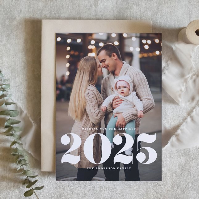 2025 Bold Typography Vertical Photo New Year Holiday Card (Creator Uploaded)