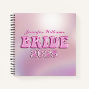 2025 bride retro groovy pink script planner notebook