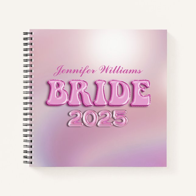 2025 bride retro groovy pink script planner notebook (Front)