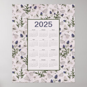 2025 Butterflies Thistle Wall Calendar Poster