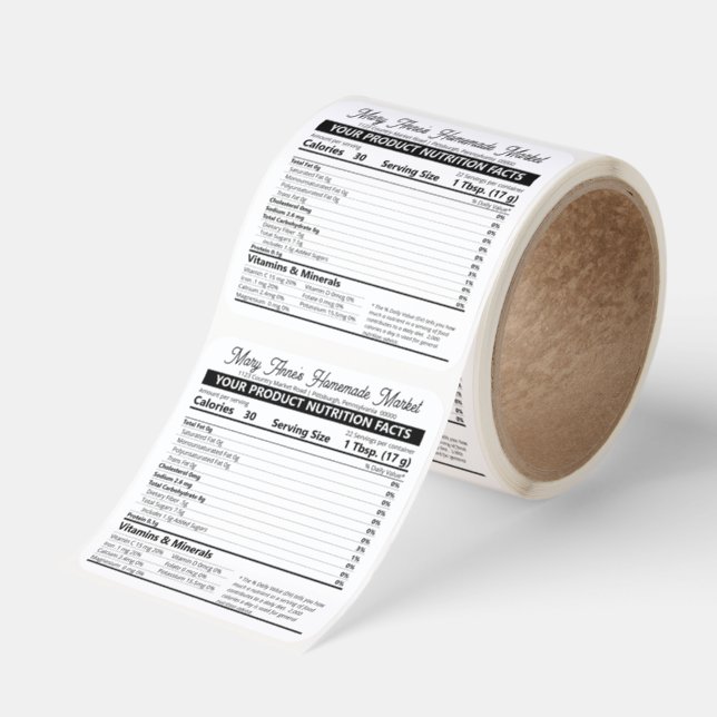 2025 BW Personalized Editable Nutrition Facts  Square Sticker (Roll)