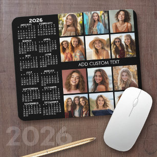 2025 Calendar - 12 photo collage - black Mouse Pad