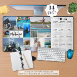 2025 Calendar 14 Photos Monogram Name Custom Color Desk Mat<br><div class="desc">Create your own personalized, custom color photo and calendar desk mat featuring a 2025 year-at-a-glance calendar (contact designer for another year's calendar) and an easy-to-upload photo collage template featuring 14 pictures in various shapes and sizes, both horizontal and vertical to accommodate a wide variety of photo subjects. Personalize with a...</div>