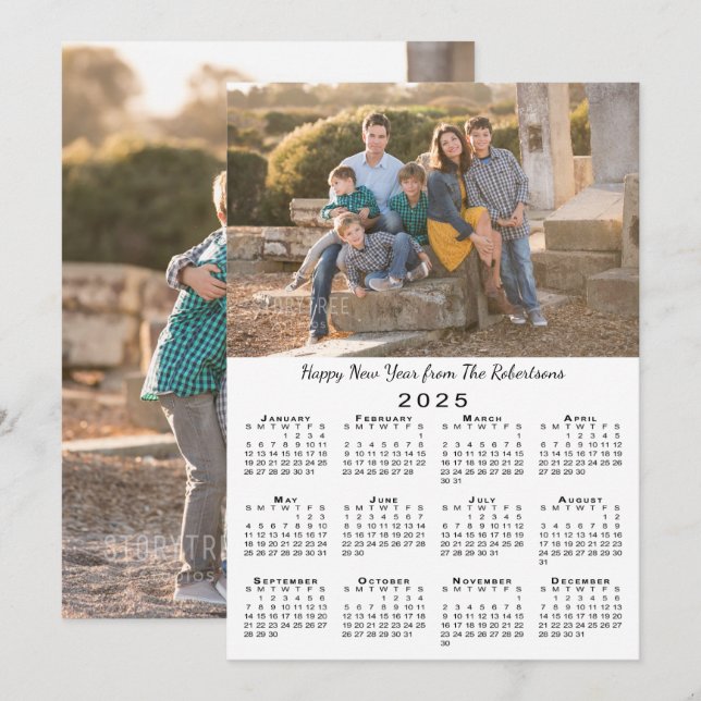 2025 Calendar 2 Custom Photos Happy New Year Holiday Card (Front/Back)