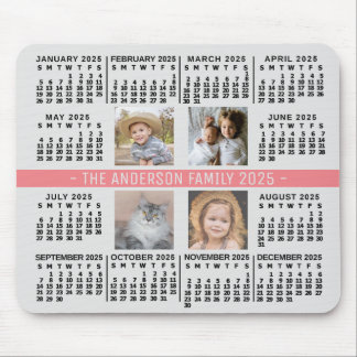 2025 Calendar 4 Custom Photo Name Gray Coral Black Mouse Pad