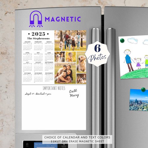  2025 Calendar 6 Photo Collage Personalized Magnetic Dry Erase Sheet