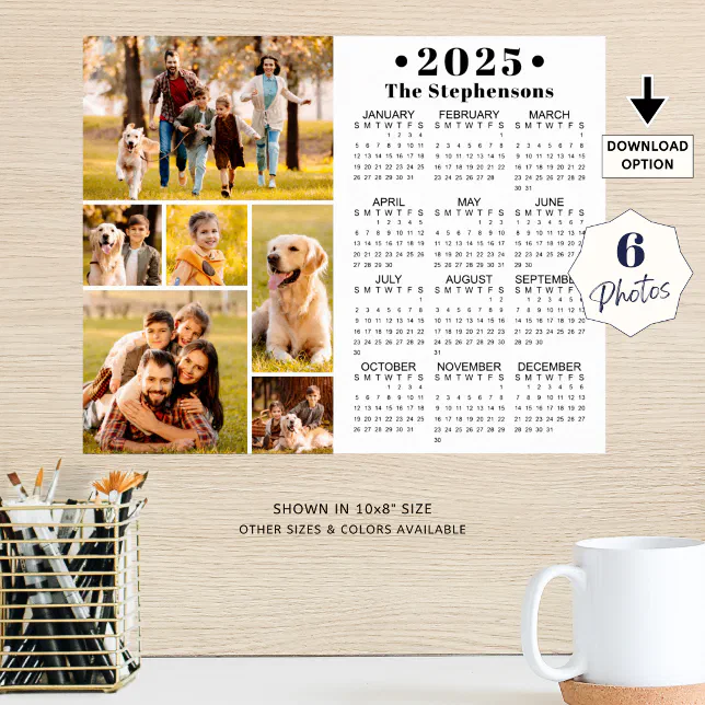 2025 Calendar 6 Photo Collage Personalized Poster Zazzle