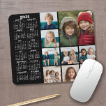 2025 Calendar - 9 photo collage - black Mouse Pad<br><div class="desc">A 2025 calendar with a place for 9 photos. You can add a name,  monogram or other custom text. The calendar is uncluttered and easy to read. You can change the background color if you click on the customize link and go to the advanced design area.</div>