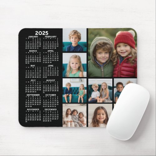 2025 Calendar _ 9 photo collage _ black Mouse Pad