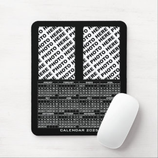 2025 Calendar Add 2 Vertical Photos Mousepad black