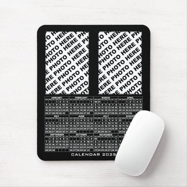 2025 Calendar Add 2 Vertical Photos Mousepad black (With Mouse)