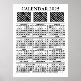 2025 Calendar Add 3 Photos Poster White 18x24in