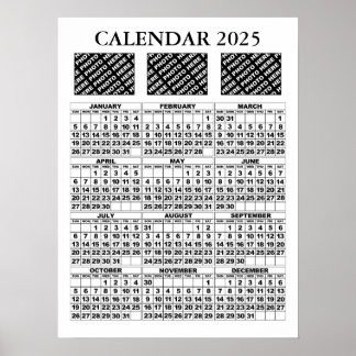 2025 Calendar Add 3 Photos Poster White 18x24in