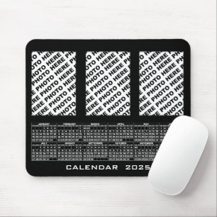 2025 Calendar Add 3 Vertical Photos Mousepad Black