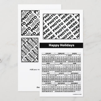 2025 Calendar Add 4 Photos Card Simple Black White