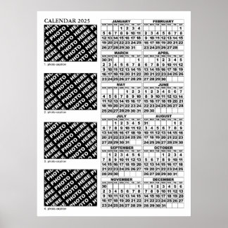 2025 Calendar Add 4 Photos Poster 24x32in