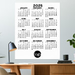 2025 Calendar - Basic Black White Minimal Poster<br><div class="desc">A very useful item for school or home office. A standard look for your home office or school locker. This shows a full year view of all dates.</div>