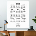 2025 Calendar - Basic Black White Minimal Poster<br><div class="desc">A basic calendar with an area to add a logo or photo. A very useful item for school or office. A standard look for your home office or business. This shows a full year view of all dates.</div>