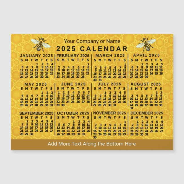 2025 Calendar Bee Honeycomb Custom Apiary Magnet (Front)
