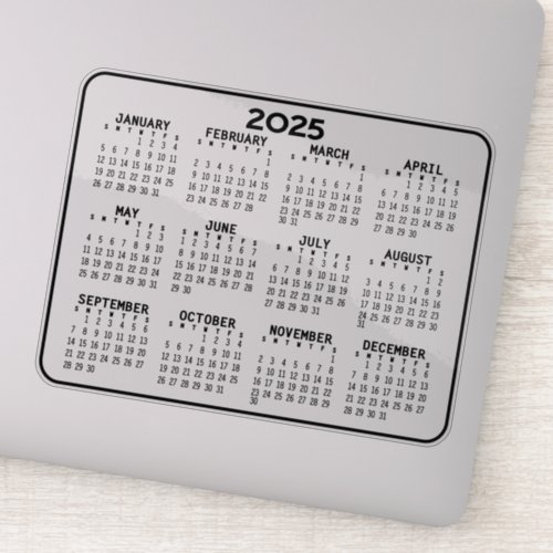 2025 Calendar _ black and white mini calendar Sticker