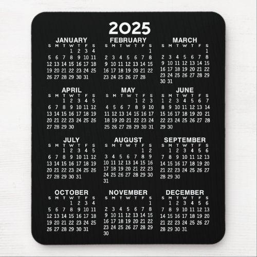 2025 Calendar _ black background _ Vertical  Mouse Pad