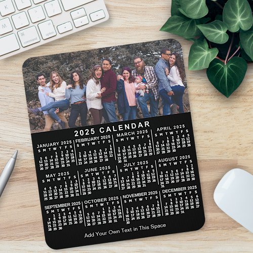 2025 Calendar Black Personalized Photo Name Bold Mouse Pad