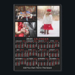 2025 Calendar Black Red Personalized Photo Magnet<br><div class="desc">This 2025 year, 3-photo and custom text / personalized monthly calendar fridge magnet shows the days of the week for each month in classic, professional-looking white and red on a black background. This is a simple, bold yearly calendar to help you conquer the new year. Always know what date it...</div>