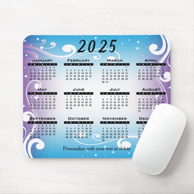 2025 Calendar Blue and Purple - Year Mouse Pad (With Mouse)