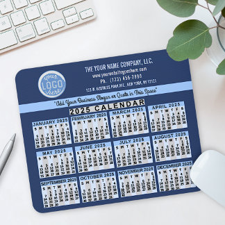 2025 Calendar Blue Easy Custom Business Logo Name Mouse Pad