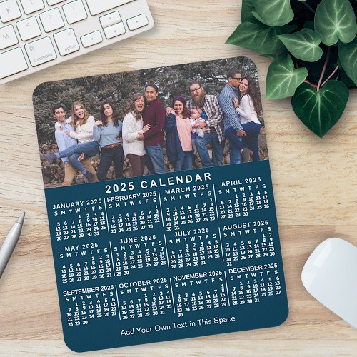 2025 Calendar Blue Personalized Photo Name Bold Mouse Pad