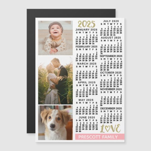 2025 Calendar Blush Pink Gold Custom Family Photos Magnetic Invitation