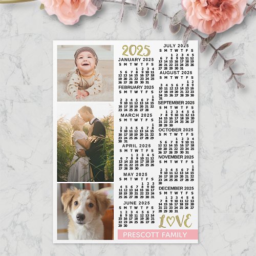 2025 Calendar Blush Pink Gold Custom Photos Magnet