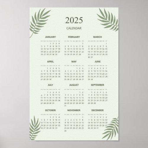 2025 Calendar Boho Floral Aesthetic Sage Green Poster