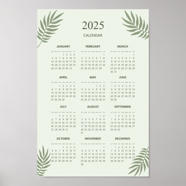 2025 Calendar Boho Floral Aesthetic Sage Green Poster (Front)