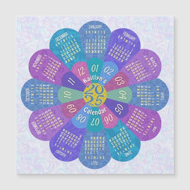 2025 Calendar Boho Purple Flower Custom Magnet (Front)