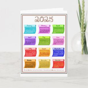 2025 Calendar Bolt Fabric Font 12 Color Months Card
