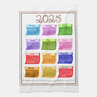 2025 Calendar Bolt Fabric Font 12 Colorful Months Kitchen Towel