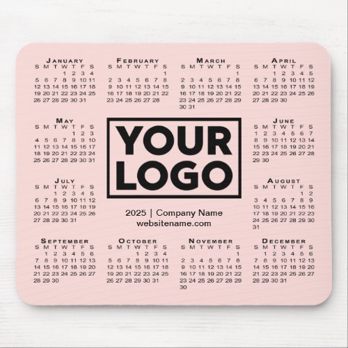 2025 Calendar Business Company Logo Coral Pink Mouse Pad