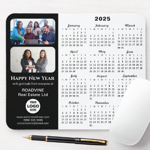 2025 Calendar Business Logo 2 Photo Modern Black Mouse Pad