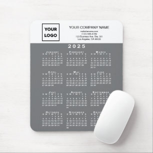 2025 Calendar Business Logo and Text Gray White Mouse Pad