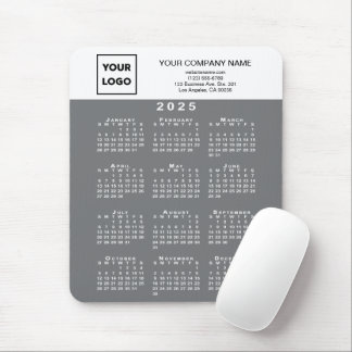 2025 Calendar Business Logo and Text Gray White Mouse Pad