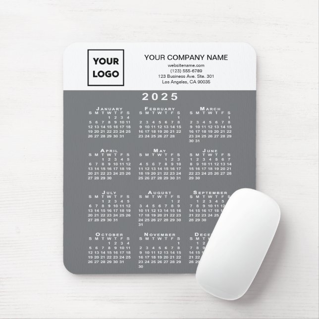 2025 Calendar Business Logo and Text Gray White Mouse Pad (With Mouse)