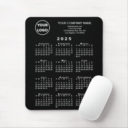 2025 Calendar Business Logo and Text on Black Mouse Pad