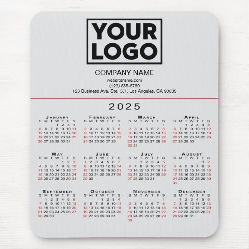 2025 Calendar Business Logo and Text on Grey Mouse Pad
